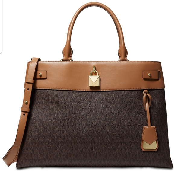 Authentic Michael Kors Signature Monogram Leather Satchel - Picture 1 of 12